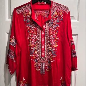 Johnny Was beautiful red embroidered blouse